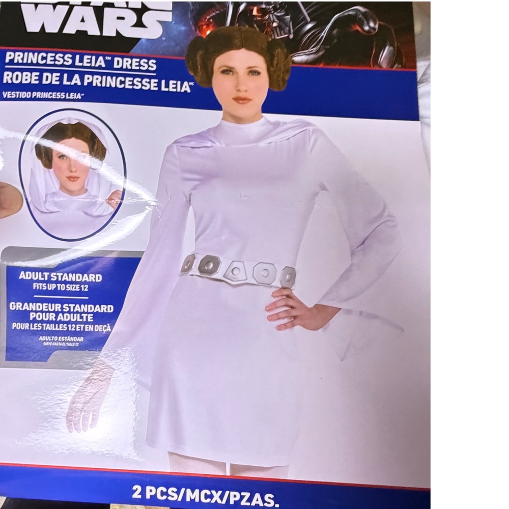 Star Wars Princess Leia Costume Adult Standard White Dress and Belt 2pc Set